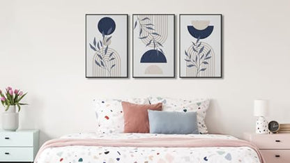 Large Framed Boho Wall Art, Mid Century Botanical Line Art, 16"x24"x3 - color: neutral, size: 16" X 24" X 3pcs Framed