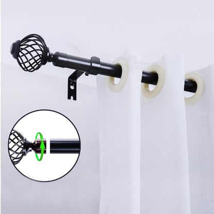 2PCS Curtain Rod End Plugs, Black Metal, Glossy Electroplated Finish, Fits Up to 28mm Rods, Easy to Install