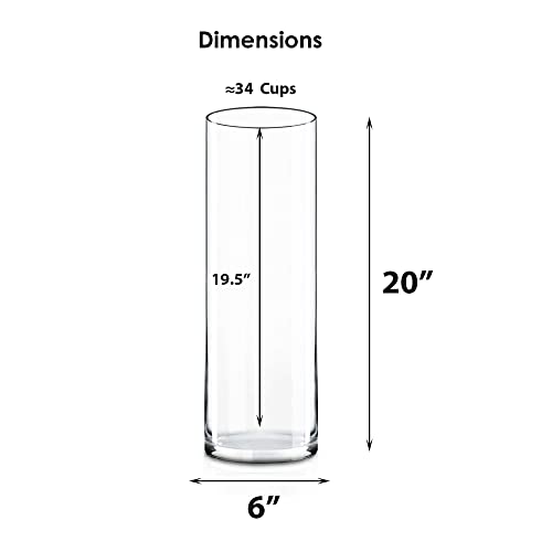 CYS EXCEL Cylinder Clear Glass Vase (H:20" D:6") | Multiple Size Choices Glass Flower Vase Centerpieces | Hurricane Floating Candle Holder Vase - size: H-20" D-6"