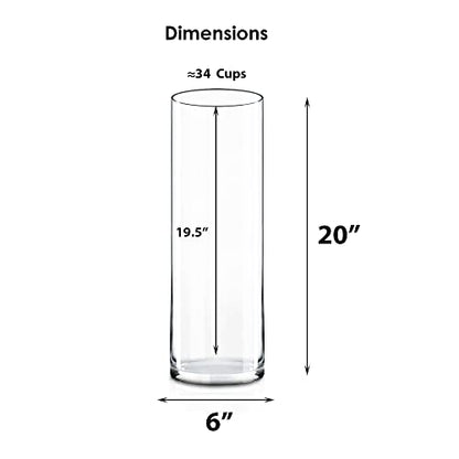 CYS EXCEL Cylinder Clear Glass Vase (H:20" D:6") | Multiple Size Choices Glass Flower Vase Centerpieces | Hurricane Floating Candle Holder Vase - size: H-20" D-6"