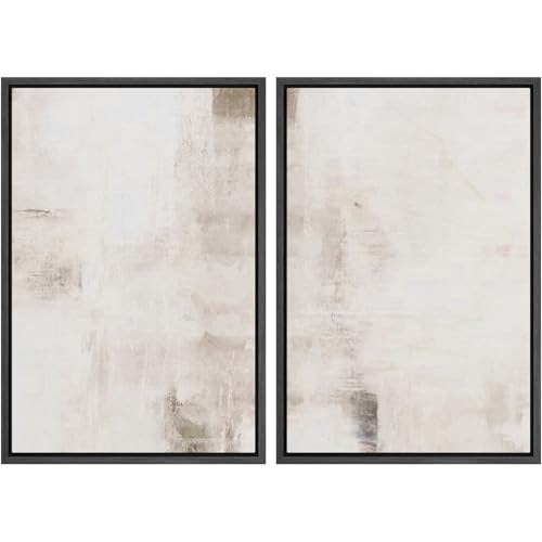 SIGNWIN Framed Canvas Print Wall Art Set Neutral Abstract Soft Beige and White Illustrations Modern Art Minimal Relax/Calm for Living Room, Bedroom, Office - 16"x24"x2 Black - color: A26-2503-pai04, size: 16"x24"x2 Panels Black