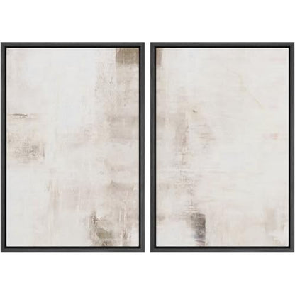 SIGNWIN Framed Canvas Print Wall Art Set Neutral Abstract Soft Beige and White Illustrations Modern Art Minimal Relax/Calm for Living Room, Bedroom, Office - 16"x24"x2 Black - color: A26-2503-pai04, size: 16"x24"x2 Panels Black