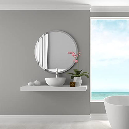 28 Inch Round Frameless Bathroom Mirror, Beveled Round Mirror - size: 28"L x 28"W
