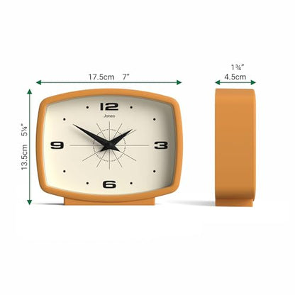 JONES CLOCKS® Film Desk Clock | Retro Rectangular Design | Mustard Yellow | Retro Design, Blending mid-Century Style with a Punchy Modern Finish for Shelf, Table, Mantel or Bedside - color: Mustard Yellow