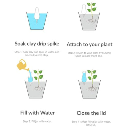 Ollas (Set of 4) | 12oz Terracotta Plant Watering Globes - Self Watering Planter Insert - Automatic Plant Watering Devices | Vacation Watering Pots for Indoor & Outdoor Plants - color: Black, Blue, White and Pink