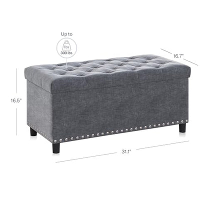 BELLEZE Storage Ottoman, Tufted Ottoman with Close Hinge, Foot Rest for Living Room (Gray, 31 inch) - color: Gray B