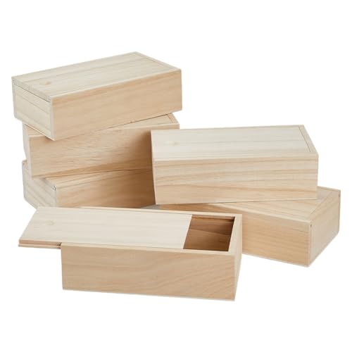 SUPERFINDINGS 6Pcs Wood Box with Slide Lid 6.6x3.7inch Unfinished Wooden Storage Box Small Wooden Box Trinket Storage Box with Slide Top for DIY Crafts Home Decoration Jewelry - size: 6.6x3.7inch