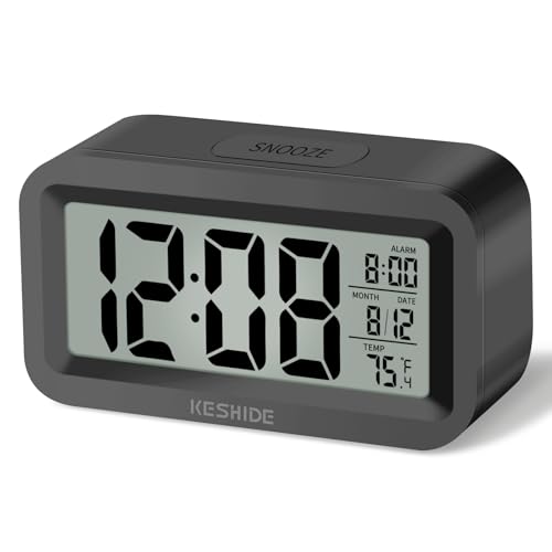 Travel Digital Alarm Clock, Battery Operated with Indoor Temperature, Desk Small Clock,Snooze Model,12/24H Display for Bedrooms Heavy Sleepers Kids Travel Bathroom (Black) - color: Black