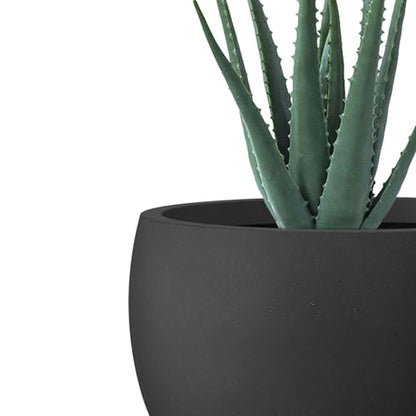 Kante Accent Round Bowl Black Concrete Planter 14.8" Dia, Outdoor - color: Black, size: 15.7" d