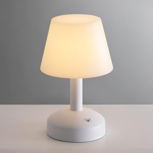 KDG White Cordless Small Table Lamp, Outdoor Shower Waterproof Desk Lamp - color: White + White PE Plastic
