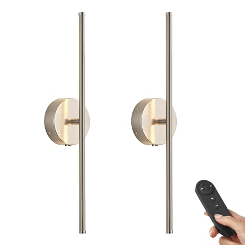 KARTOOSH Battery Operated Wall Sconces Set of Two Wireless Wall Lights - color: Nickel, size: 20.4 Inches