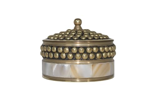 Decorative Jewelry Trinket Box Unique Gift for Home Decor Antique Metal Case with Mother of Pearl Sindoor Box/Coin Box (Beaded-1) - color: Beaded-1
