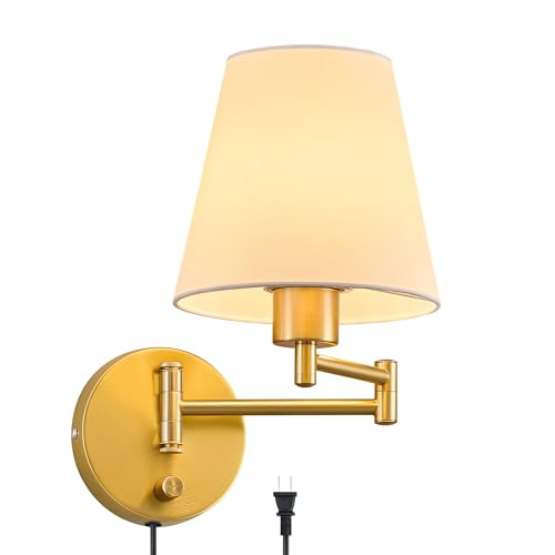 VONLUCE Wall Lamp, Plug in & Swing Arm Wall Sconce, Gold Finish - color: Gold, size: 1 Pack