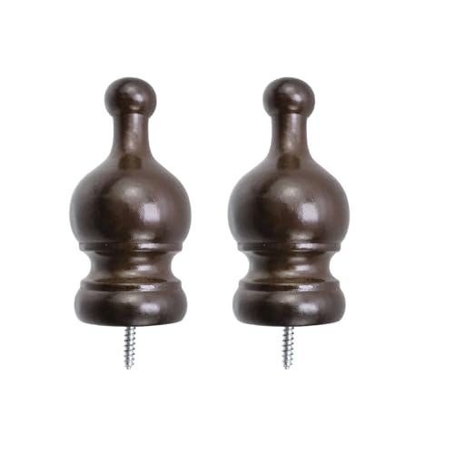 T Tulead 1.38-Inch Wood Curtain Rod Finials 2Pcs - style: Brown, 1.38", 2PCS