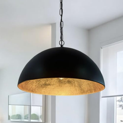 20 Inch Dome Pendant Light-Black and Gold Pendant Light with Gold Leaf Interior, Farmhouse Industrial Chandelier for Dining Table, Kitchen Island, Bar - size: 20" Dome