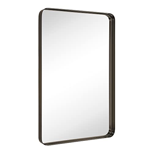 TEHOME 24x36 inch Oil Rubbed Bronze Metal Framed Bathroom Mirror for Wall in Stainless Steel Black Rounded Rectangular Bathroom Vanity Mirrors Wall Mounted - color: Oil Rubbed Bronze, size: 36"L x 24"W