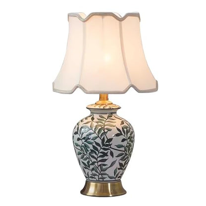 Green Plant Ceramic Table lamp American Ceramic Desk Lamp with Gold Base and Green Leaf Lamp Body Design Cottage Bedside Desk Nightstand Table Lamp for Bedroom,Living Room,Office