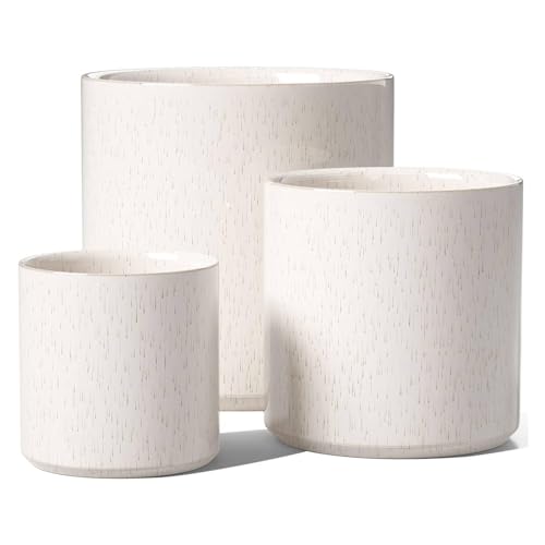 LE TAUCI 10+8+6 Inch Ceramic Pots for Plants, Indoor Planters with Drainage Hole and Plug, Modern Cylinder Flower Pots Set of 3 for Living Room and Bedroom, Glossy, Linen Birch - color: Linen Birch