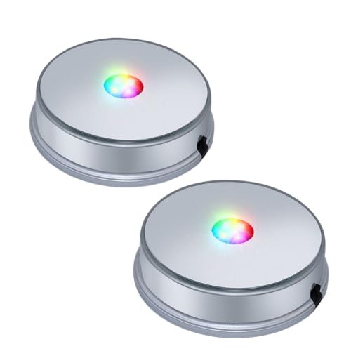 LED Silver Display Base- Crystal Glass Art Statue Merchandise Display Stand- Multicolor Changing Light Display Stand Powered by 3 AAA Batteries （Pack of 2） - color: A-multicolor Light Silver Base