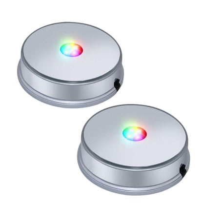 LED Silver Display Base- Crystal Glass Art Statue Merchandise Display Stand- Multicolor Changing Light Display Stand Powered by 3 AAA Batteries （Pack of 2） - color: A-multicolor Light Silver Base