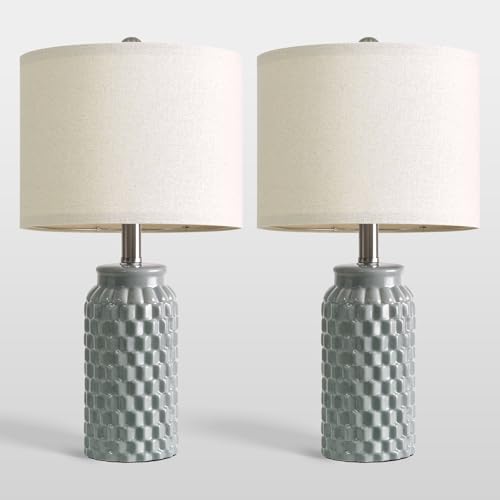 USumkky 20.5" Ceramic Table Lamps Set of 2, Modern Farmhouse Boho Bedside Lamps for Bedroom, Nightstand Lamps for Living Room End Tables, Small Desk Lamps, Grey - color: 20.5" Grey
