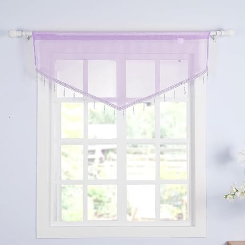 Molaxhome Swag Curtain Scalloped Curtain Valance Drape Sheer Lace Panel 1pc - color: Purple