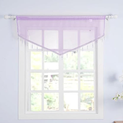 Molaxhome Swag Curtain Scalloped Curtain Valance Drape Sheer Lace Panel 1pc - color: Purple