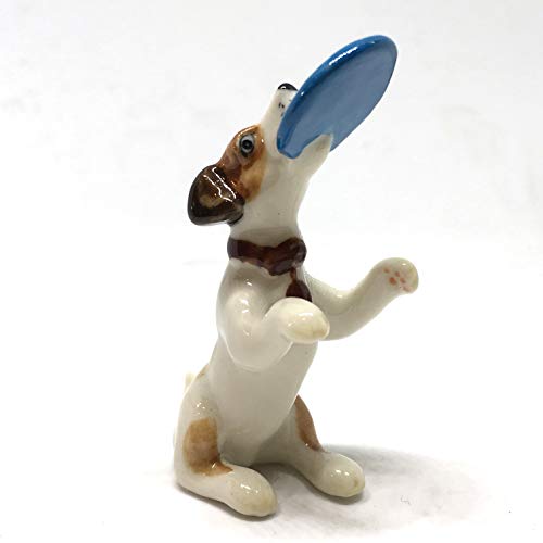 Handmade Ceramic White/Brown Jack Russell Figurine, Shelf Decor