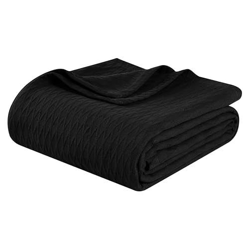 Superior Diamond Weave All-Season Cotton Blanket, Cover for Home, Couch, Bed, Soft, Warm Blankets, Boho Aesthetic, Comfy, Cozy, and Cute Covers, Decorative Bedding Essentials, Twin Size, Black - color: Black, size: Twin
