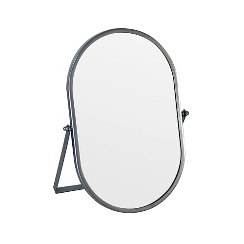 Oval Vanity Mirror with Stand, Metal Frame (Sliver, 7.1 x 11 inches) - color: Sliver, size: 11"L x 7.1"W