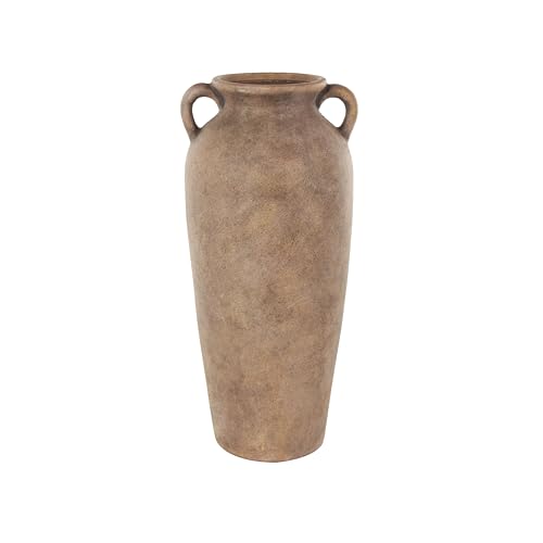 Deco 79 Ceramic Decorative Vase Antique Style Textured Centerpiece Vases with Handles, Flower Vases for Home Decoration 9" x 9" x 20", Copper