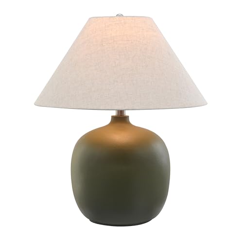 Abani Madeline 20” Table Lamp – Green Ceramic Base with Wheat Linen Tapered Shade, E26 2-Way Bulb Included – Modern Bedside Lamp for Bedroom, Living Room or Nightstand