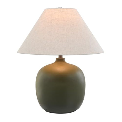 Abani Madeline 20” Table Lamp – Green Ceramic Base with Wheat Linen Tapered Shade, E26 2-Way Bulb Included – Modern Bedside Lamp for Bedroom, Living Room or Nightstand
