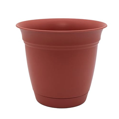 The HC Companies Eclipse Round Planter with Saucer - Outdoor & Indoor Plant Pot with Drainage Holes - Lightweight, UV-Resistant Plastic Pots for Plants, Flowers & Herbs (10" Clay, Pack of 1) - size: 10"