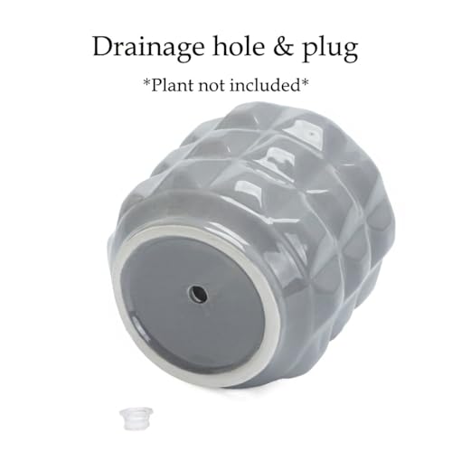 Ceramic Planter Pot with Drainage Hole, 4.5 Inch Dia, Indoor and Outdoor, Home Patio Garden, Plants Flower Succulent, 3D Patterned Round (Gray) - style: 3D Round-Gray