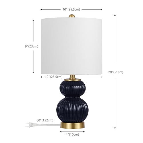 JONATHAN Y Daphne Ribbed Gourd Metal/Glass Table Lamp 20", Navy - color: Navy