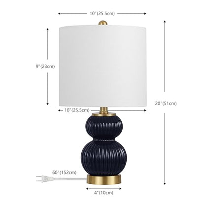 JONATHAN Y Daphne Ribbed Gourd Metal/Glass Table Lamp 20", Navy - color: Navy