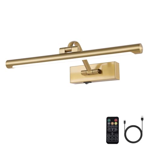 Wireless Picture Lights for Wall Battery Operated Brass Art Light for Paintings with Remote 3CCT Dimmable Potrait Lighting Rotatable Display Lighting 16" Rechargeable Wall Lamp for Frame Dartboard - color: Battery Operated Brass, size: 16 Inch