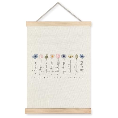 Supwhd Fruit of the Spirit Wall Art with Wooden Poster Hanger, Boho Floral Christian Bible Verses Posters Wall Art Decor, Christian Wall Decor Home Decor Room Decor, 16x24 - color: Fruit of the Spirit, size: 24"L x 16"W