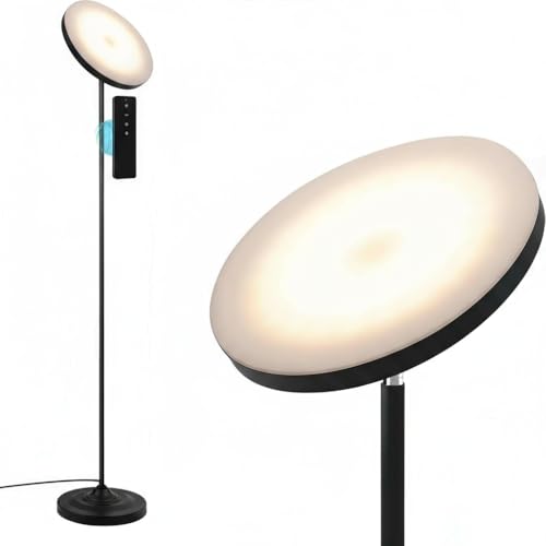 LED Torchiere Floor Lamp with Remote Control, Standing Lamp for Living Room - color: Matte Black