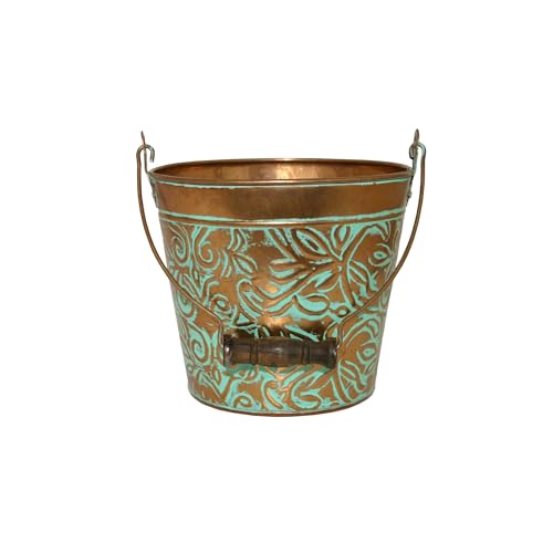 Headwind Vintage Collection - Floral Vintage Copper Planter with Handles – Small Galvanized Buckets & Metal Flower Pots, Decorative Bucket Planter with Drainage Hole for Indoor Plants & Outdoor Garden - color: Vintage Copper, size: 8"