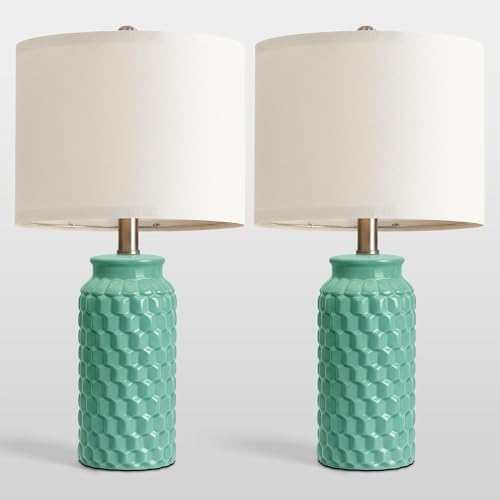 USumkky 20.5" Ceramic Table Lamps Set of 2 - Modern Farmhouse & Boho Style, Bedside Nightstand Lamps for Bedroom, Living Room End Table Lamps, Small Desk Lamp(Tiffany Blue) - color: 20.5" Tiffany Blue