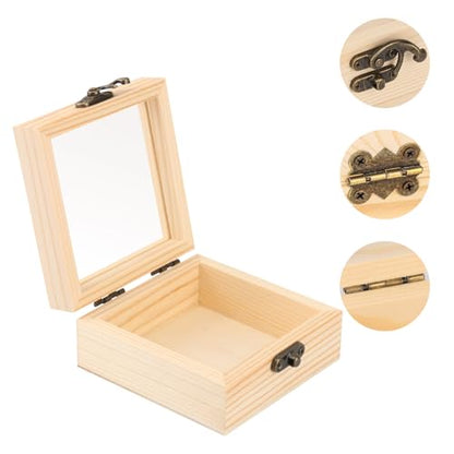 18 Pack Wood Box with Glass Lid, 3.54 x 3.54 x 1.77 inch Wooden Display Box with Hinged Lid for DIY Craft, Collectibles - size: 18 Pack 3.54 x 3.54 x 1.77 inch