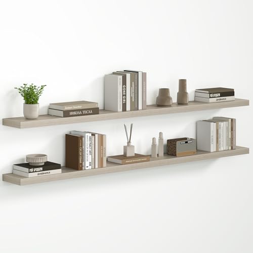 Fun Memories 72 Inch Floating Shelves - Fireplace Mantel Shelf - Deep Wall Mounted Wood Storage Shelf for Bedroom, Kitchen, Farmhouse - 2 Pack, Grey - color: Grey, size: 72"L x 8"D