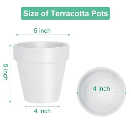 vensovo White Terracotta & Clay Pots with Saucer - 6 Pack 5 Inch Terra Cotta Pot Ceramic Pottery Planter Cactus Flowerpots Drainage Hole, Great for Plants, Crafts and Wedding Favor - color: White