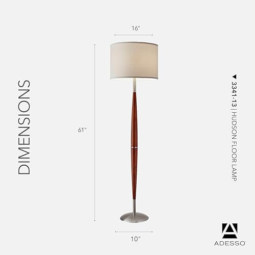 Adesso Floor Lamp, Maple Wood & Satin Steel, Adjustable Brightness, 61”