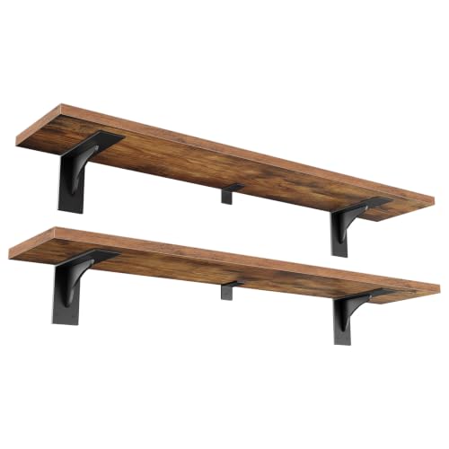 HOOBRO Floating Shelves for Wall, 39.4" Wall Mounted Shelves Set of 2 - color: Rustic Brown + Black, size: 39.4 Inches