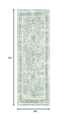 Vhong Boho Area Rugs Washable Runner Vintage Modern Neutral Carpet Sage Green 2×6 High Traffic Rugs for Kitchen Hallway Living Room Non Slip - color: Sage Green, size: 2' x 6' (Runner)