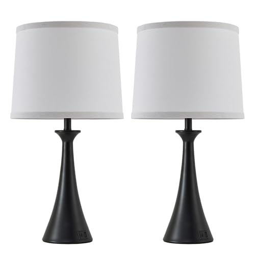 Touch Table Lamps Set of 2, 21" Bedside Lamps with USB C+A - color: Black & White Shade