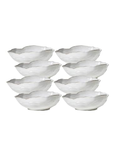 Serene Spaces Living Artisan Free-Form Glazed Ceramic Decorative Bowl, Wedding Planners, Event Stylists, Home Decor, Restaurant Tablescapes, 10.5" Long, 8" Wide and 3.5" Tall, Pack of 8 - color: White, 10.5" Long, Set of 8